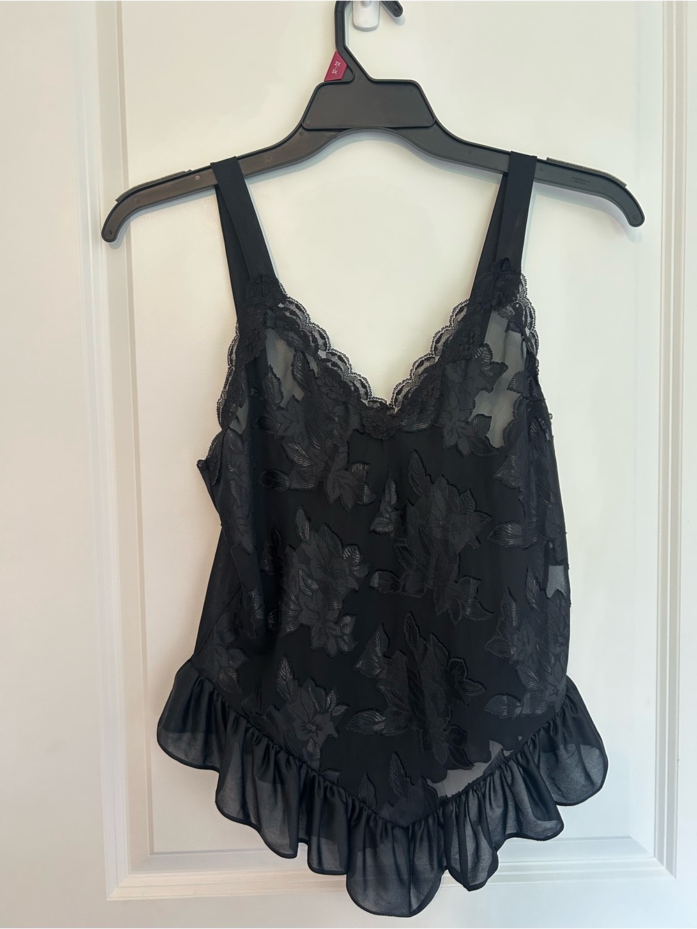 Black Lace Floral Ruffle Cami Top